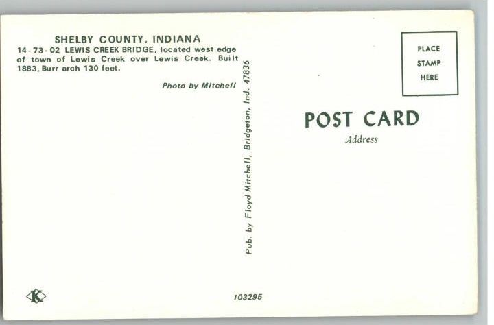 Postcard~Lewis Creek Covered BridgeIndiana/IN  