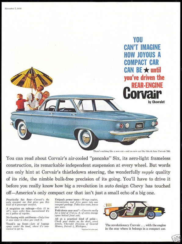 1960 Chevrolet Rear Engine Corvair 700 4 Door Car Ad  