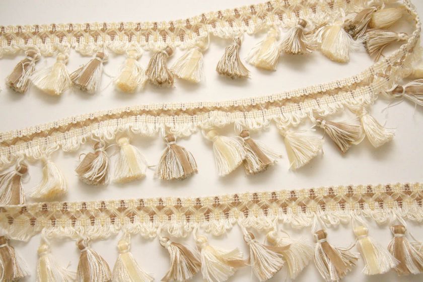 High Quality Tassel Fringe Trim Ivory and Light Brown  