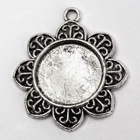 5X Tibetan Silver Flower Round Photo Frame Pendant Bead  