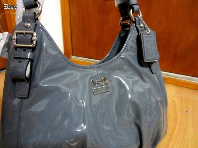   358 17747 Madison Patent Maggie Shoulder Bag Tote Dark Grey NWT  