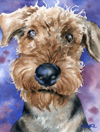 AIREDALE TERRIER Painting Dog Art Note Cards DJR  
