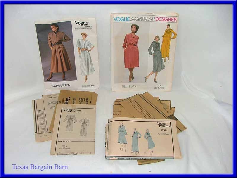 VOGUE SEWING PATTERNS ~ Ralph Lauren #1821 & Bill Blass #1718 Size 6 