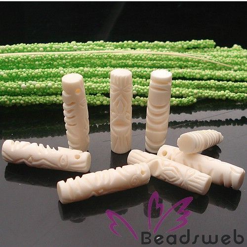 30X8mm Carved Tiki Bone Cylinder Loose Beads, 10PCS(848  
