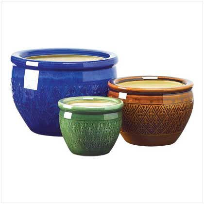 SUMPTUOUS FLOWER POT TRIO Ceramic Garden Planters NEW  