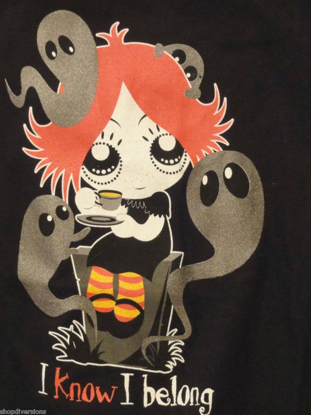 RUBY GLOOM I KNOW I BELONG Black Tee with Ruby and Ghosts NWT S, M 