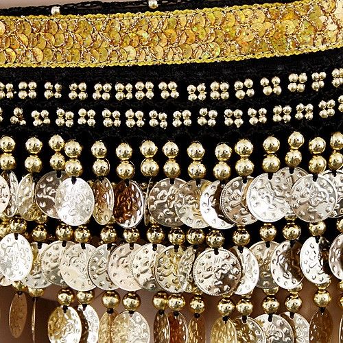 Belly Dance Skirt Waist Link Golden Sequins Beads H2643  