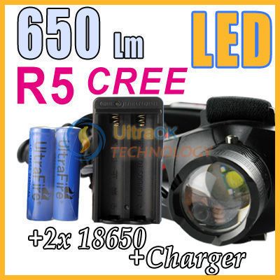   CREE R5 LED zoomable focus Headlight head lamp+2*battery+charger