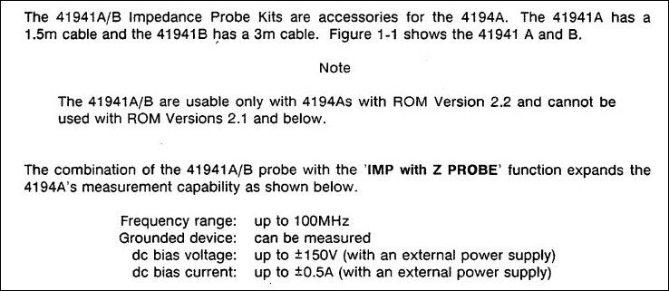 Agilent/HP 41941A Impedance Probe Kit for 4194A; 50 ohm  