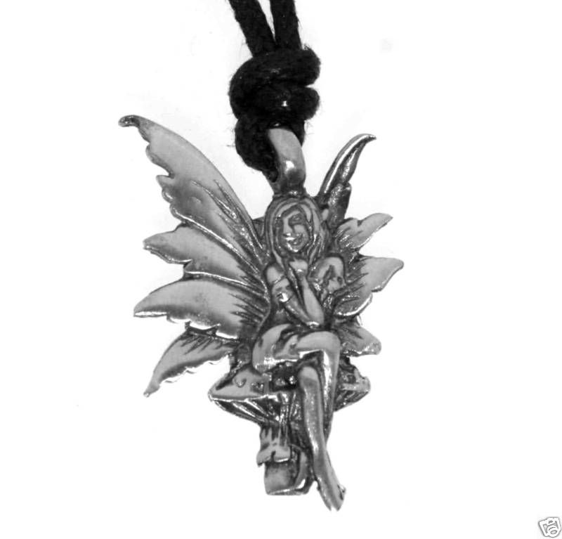 Silver PEWTER Pixie FAIRY Pagan NYMPH Mushroom PENDANT  