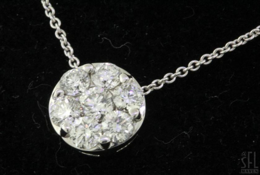 14K WHITE GOLD ELEGANT 1.0CT DIAMOND CLUSTER PENDANT NECKLACE  