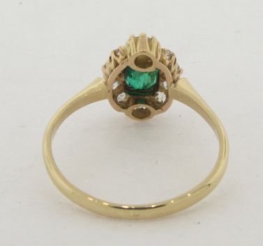 Antique Art Deco Emerald & Diamonds 18k Gold Ring  