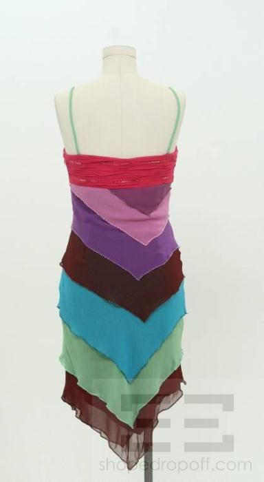 Sue Wong Multi Colored Layered Silk Sleeveless Dress Size 4  