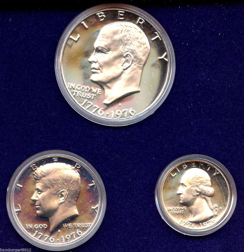 1976 S SILVER 3 Coin U.S. BICENTENNIAL COMMEMORATIVE Mint PROOF SET w 