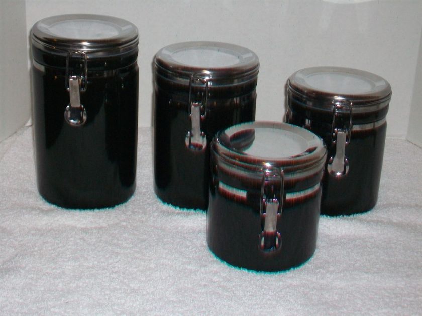 Alco Black Ceramic Canister Set w/Chrome Lids~Set of 4  