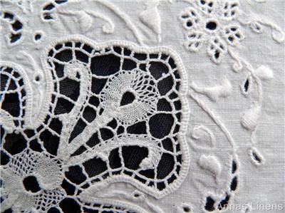 Vintage Italian Linen Table Cloth Needlelace Whitework  