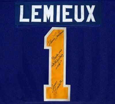 SIGNED JERSEY SlapShot Charlestown CHIEFS #1 LEMIEUX  