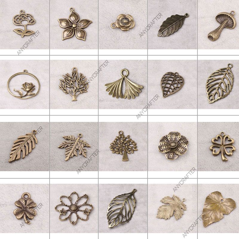 Vintage Antique Brass Flower and Tree Jewelry Findings Charms 