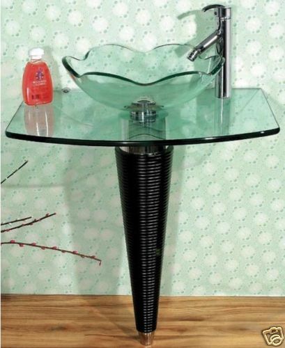 GLASS VESSEL PEDESTAL VANITY SINK BATHROOM BASIN BATH  