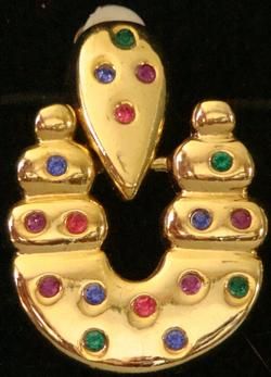 BEAUTIFUL New VINTAGE 1980s CLIP Earrings 11.3 Goldtone w. JEWEL Tone 