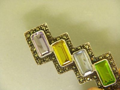   AMETHYST BLUE TOPAZ PERIDOT CITRINE MARCASITE Vintage Pin BROOCH