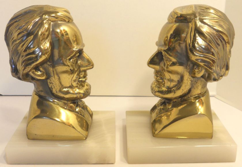 Pair Vintage Abraham Honest Abe Lincoln Bust on Marble Base 2 Bookends 