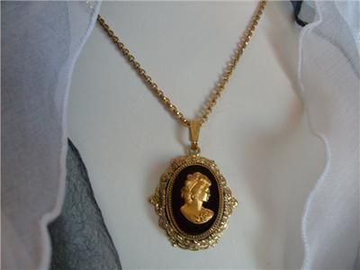 Vintage Whiting & Davis GoldTone Cameo Necklace/Pendant  