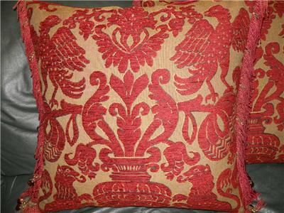 Throw Pillows Lee Jofa red chenille griffins birds PAIR  