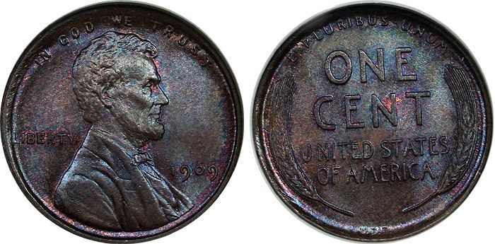 1909 1c NGC MS66BN VDB Stormy Blue Toned Lincoln Cent  