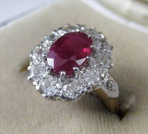 VICTORIAN 2CT RUBY & 1.6CT OLD CUT DIAMOND CLUSTER RING  