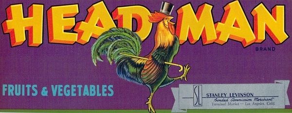 Headman Vintage Vegetable Crate Label Los Angeles, CA  