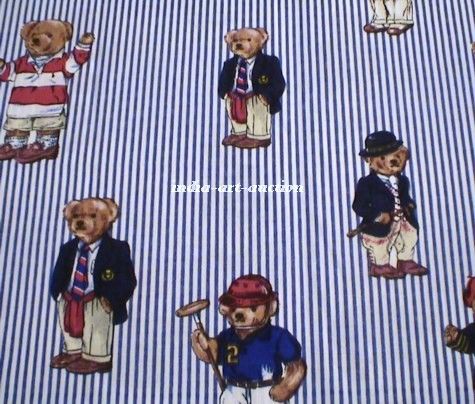 PILLOW SHAMS MADE WITH RALPH LAUREN BLUE POLO BEAR STRIPE ~ ~ THROW 