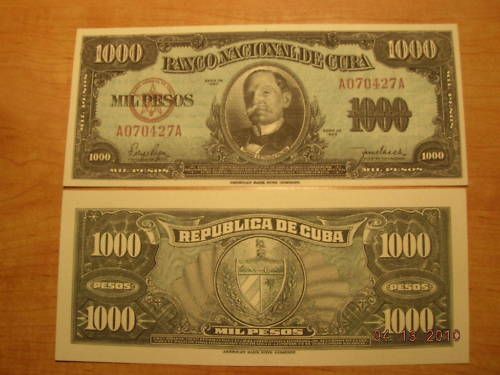 Copy 1960 Nacional Cuba 1000 Money Replica Currency  