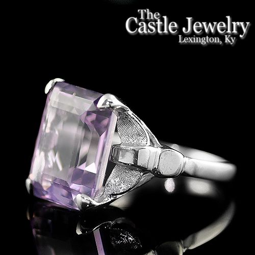 Emerald Cut Amethyst Gemstone 14 Karat Leaf Design Ring  