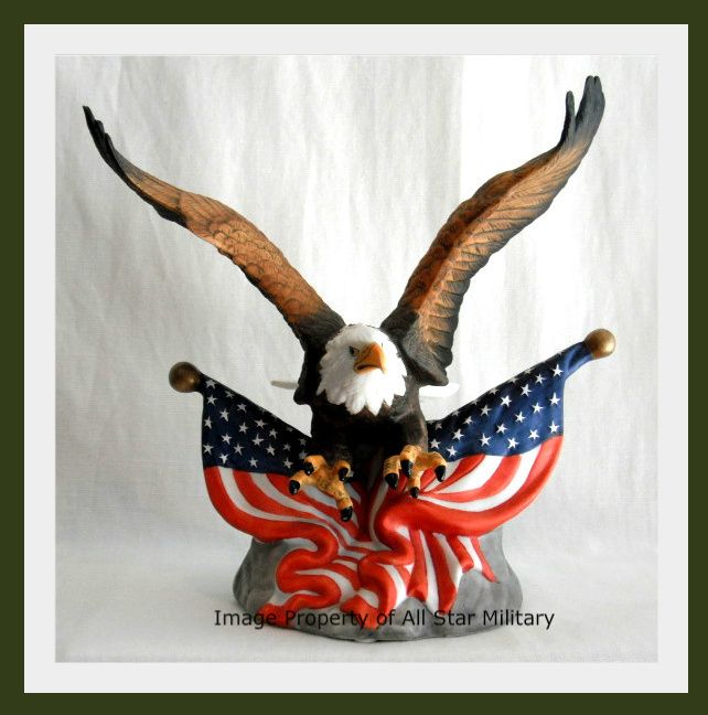 Bald EAGLE Patriotic USA Flag Figurine Statue Sculpture  