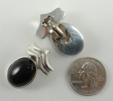 Sterling Silver Southwestern Earring Black Onyx Clip On  