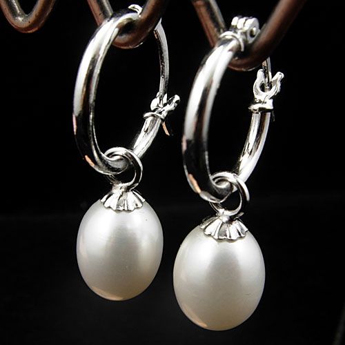   12mm White Freshwater Pearl Sterling Silver Hoop Earring  