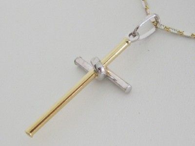 18k. Gold Two Tone Italian Cross and Chain Pendant 5 Grams, New  