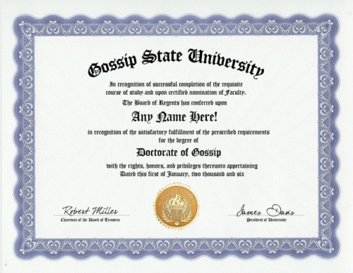 GOSSIP DIPLOMA  GOSSIPING GOSSIPER BIG MOUTH  GAG GIFT  