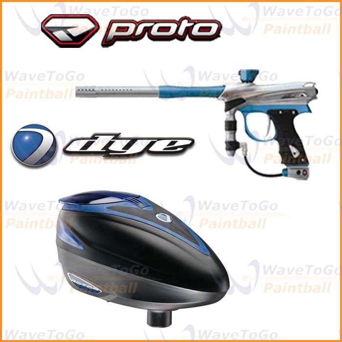 Proto Reflex Rail 2011 SkyBlue Paintball Marker Gun + Dye Rotor Hopper 