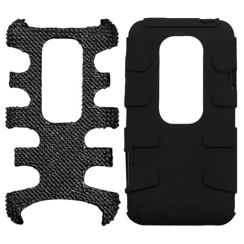 HTC EVO 3D SPRINT PCS DUAL LAYER SILICONE+RHINESTONE HYBRID CASE BLACK 