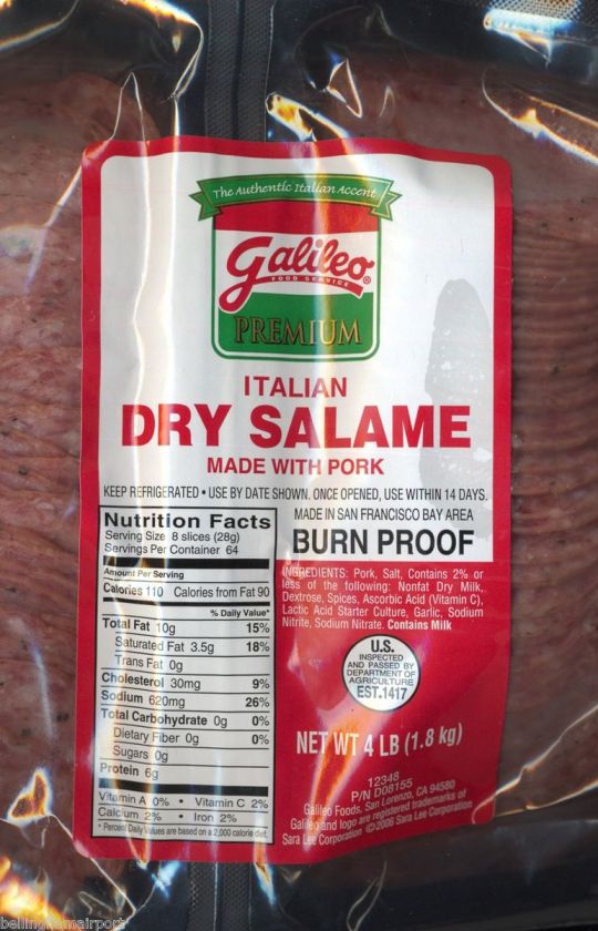 Galileo Italian Dry Salame; The Authentic Italian Accent Huge 4 Pounds 