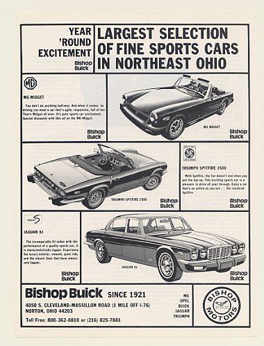 1978 Bishop Buick MG Midget Spitfire 1500 Jaguar XJ Ad  