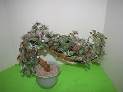 JAPANESE JADE GLASS GREEN, WHITE, PINK BLOSSOMS ASIAN BONSAI TREE W 