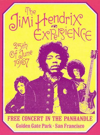 Jimi Hendrix @ San Francisco FREE Concert, Poster 1967  