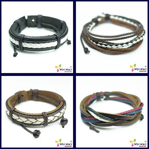 New 4 pcs Set Hemp Surfer Tribal Cuff Leather Bracelet  