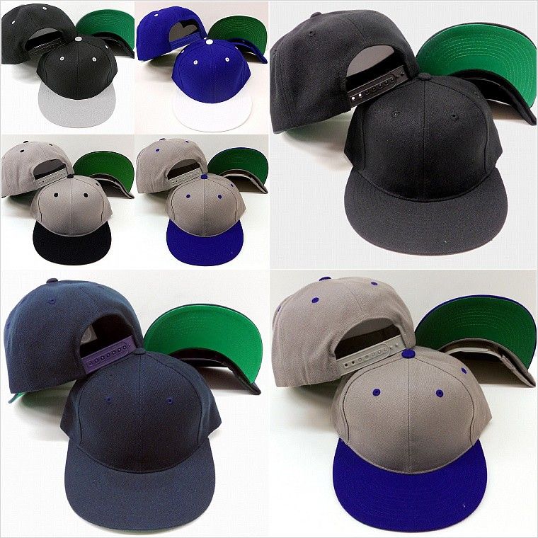 New Plain Snap Back Flat Bill 2 Tone All Colors Cap Hat,  