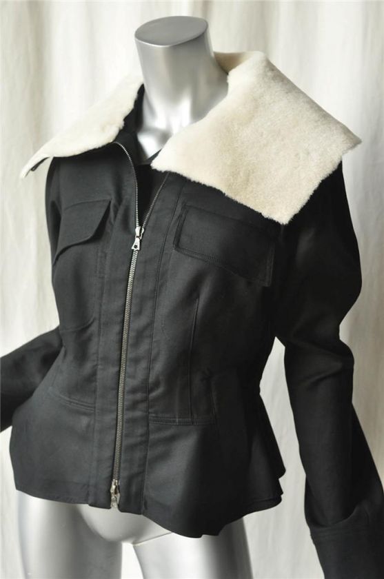 NARCISO RODRIGUEZ Black Jacket+Shearling Collar NEW 44  