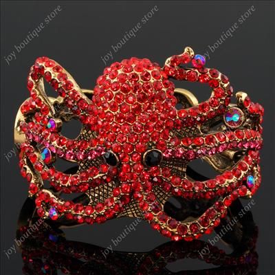 Red Rhinestone Crystal Octopus GP Bracelet Cuff  