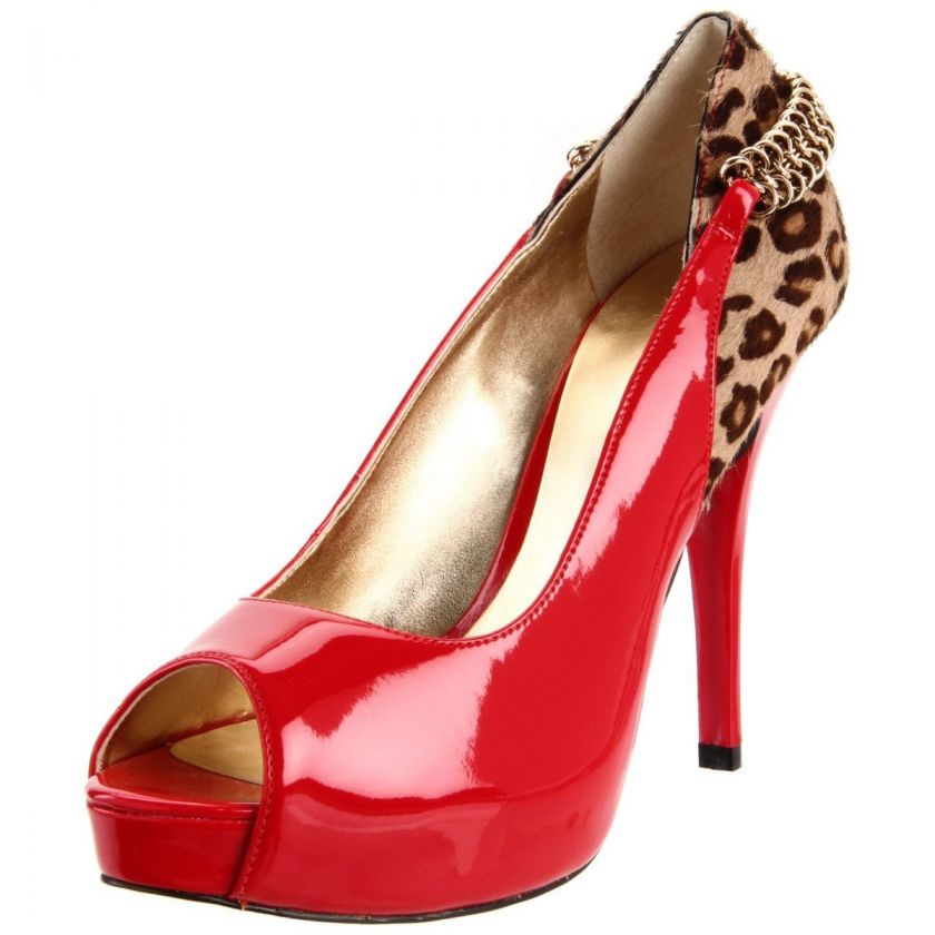 NIB GUESS Adelina Open Toe Pump in Red/Leopard  